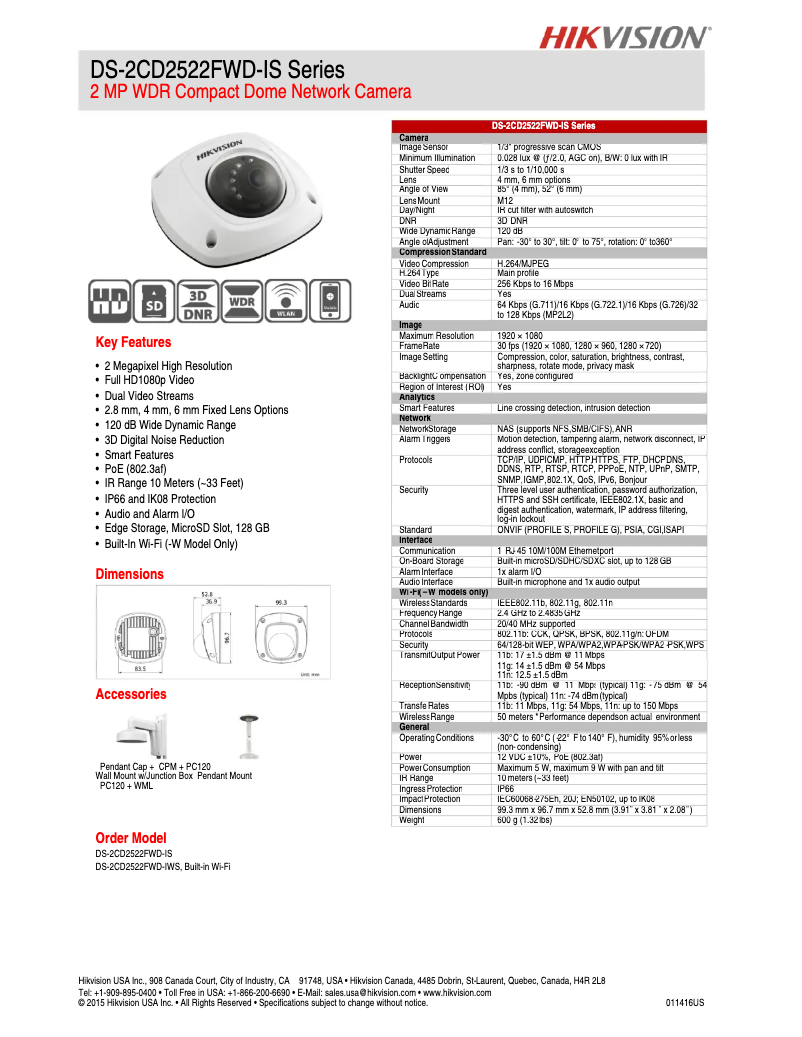 First page image of the manual for DS-2CD2522FWD-IS