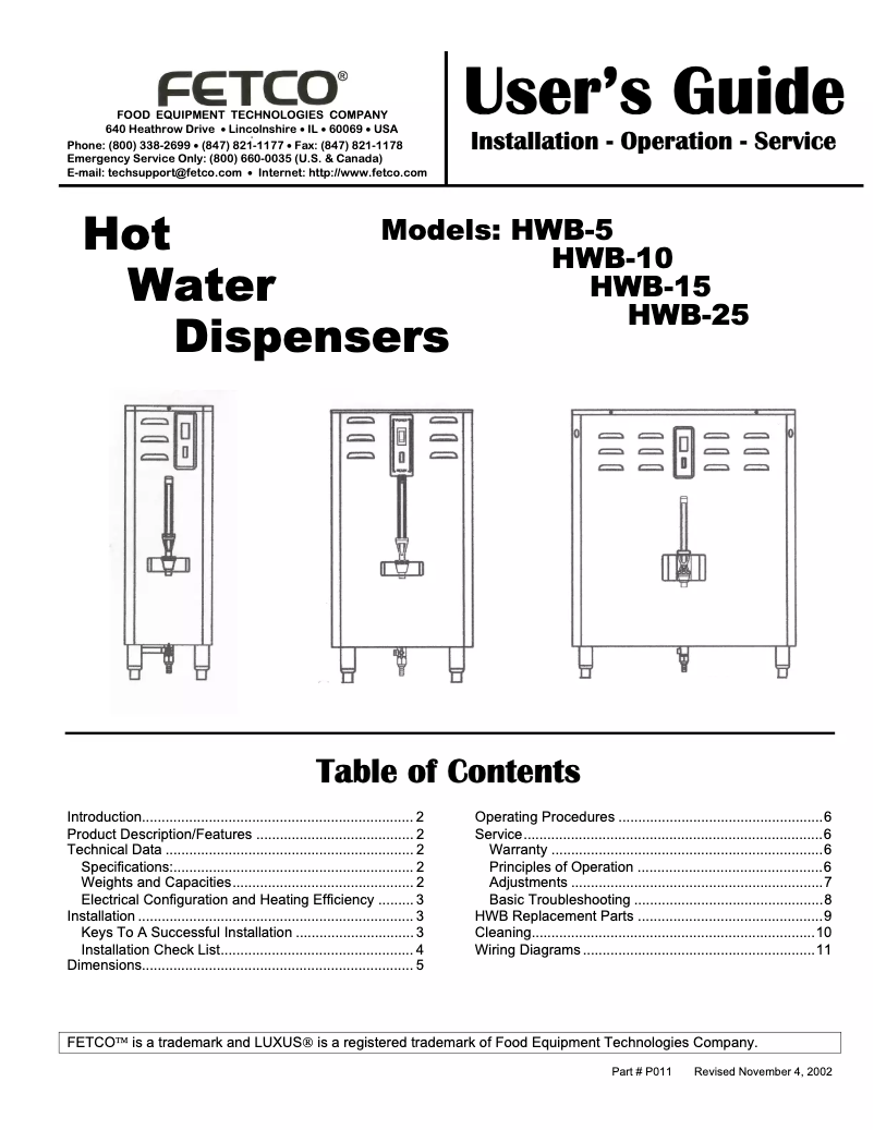 First page image of the manual for HWB-15