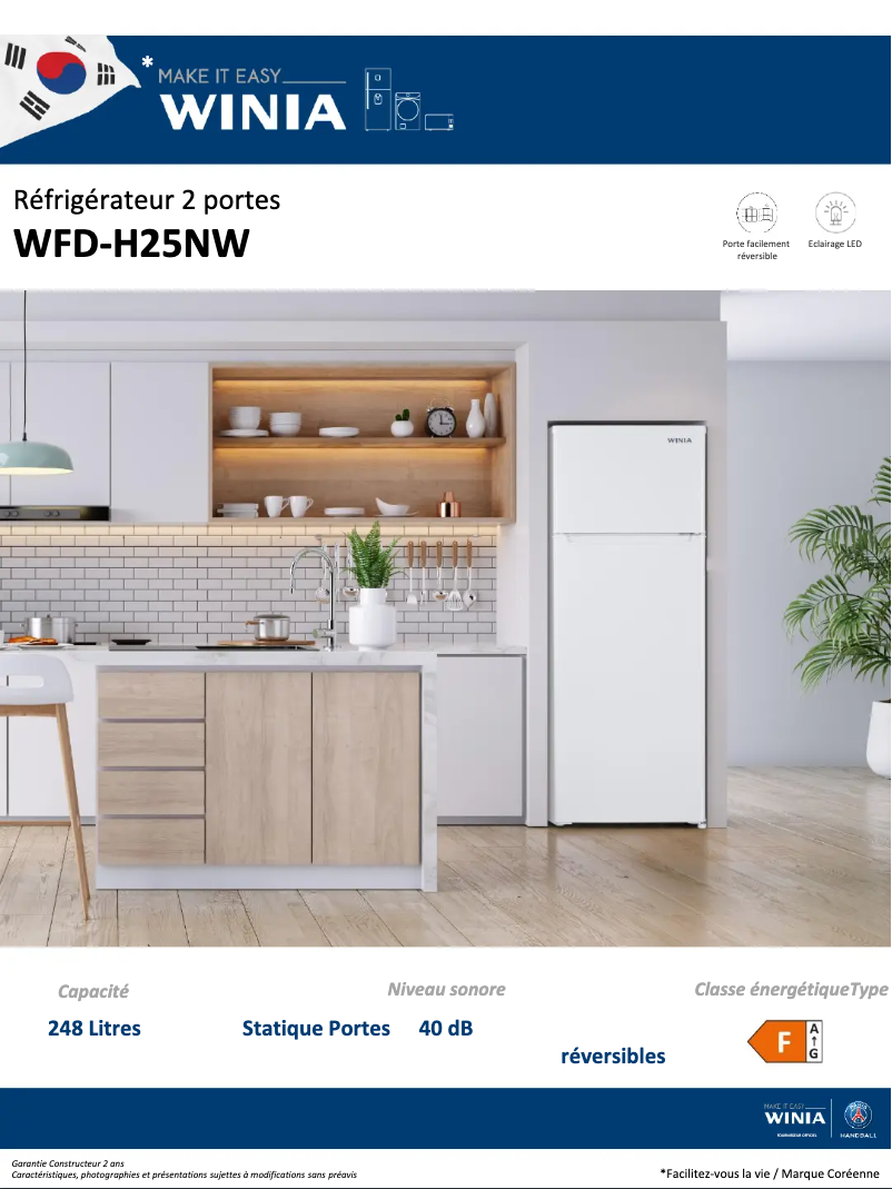 Page 1 of the manual Technical Sheet Winia WFD-H25NW