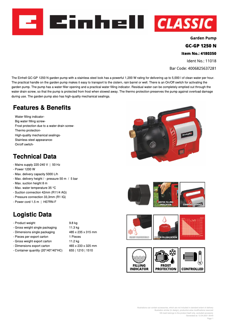 First page image of the manual for GC-GP 1250 N