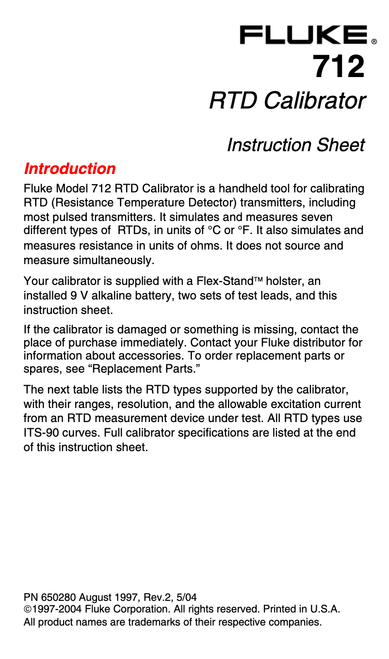 Page 1 of the manual Instructions / Assembly Fluke 717