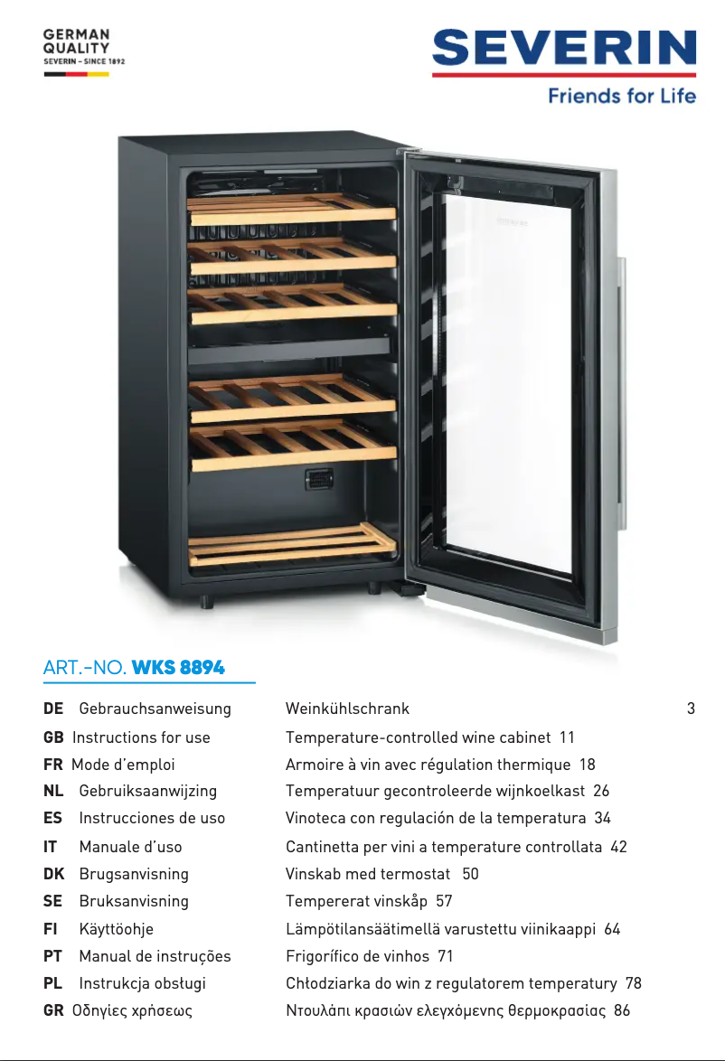 Page 1 of the manual User Manual Severin WKS 8894