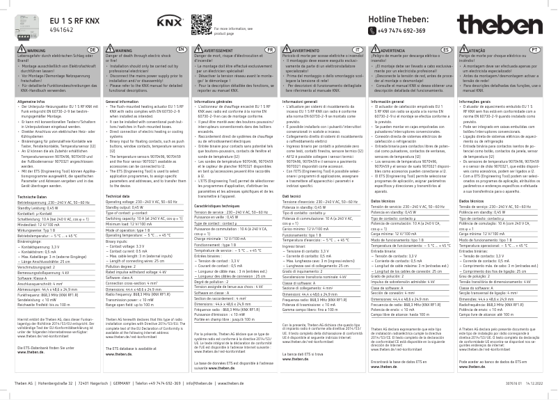 Page 1 of the manual User Manual Theben EU 1 S RF KNX