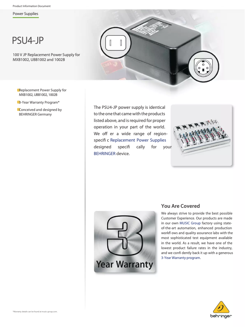 Page 1 of the manual User Manual Behringer PSU4-JP