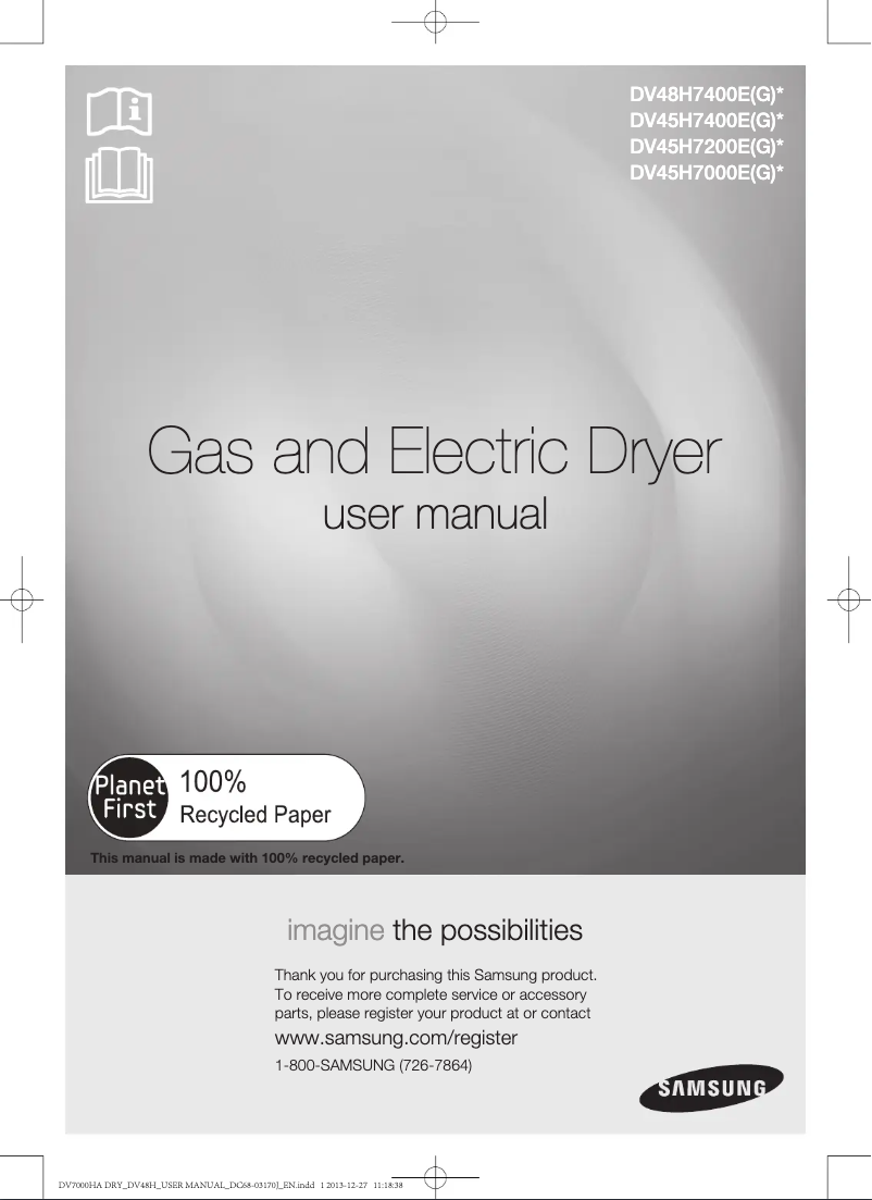 First page image of the manual for DV48H7400GP