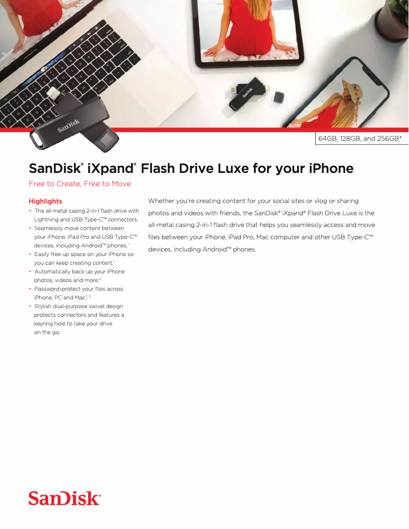 Page 1 de la notice Fiche technique Sandisk iXpand Luxe