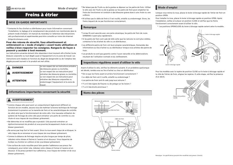 Page 1 of the manual User Manual Shimano BR-R9110-RS