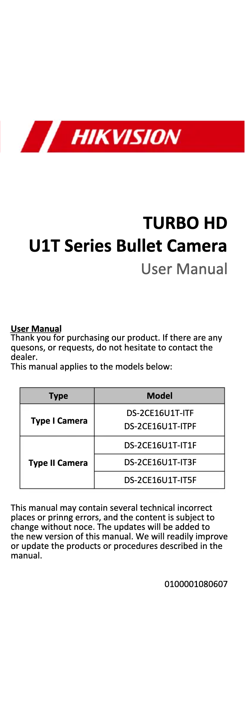 Page 1 of the manual User Manual Hikvision DS-2CE16U1T-IT1F